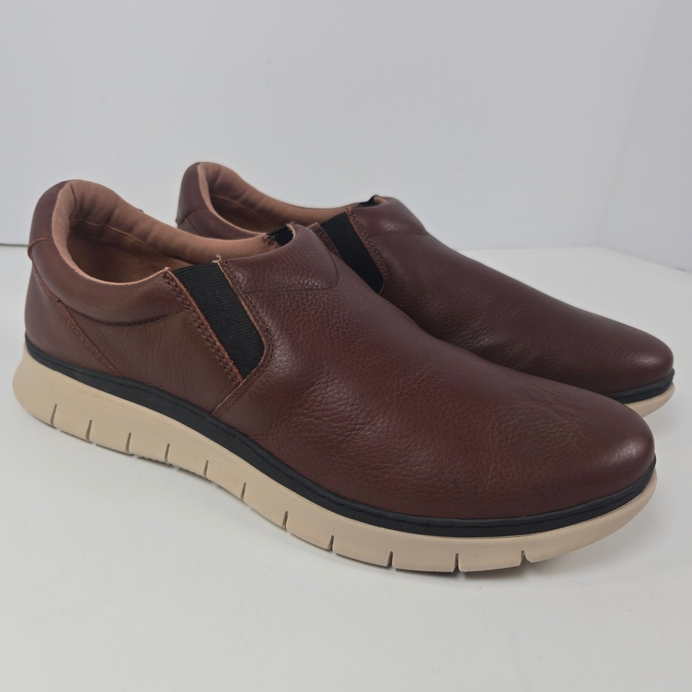 Vionic Khai LTHR Slip On Mens 12 Brown Leather Weather Resistant Loafers EUC